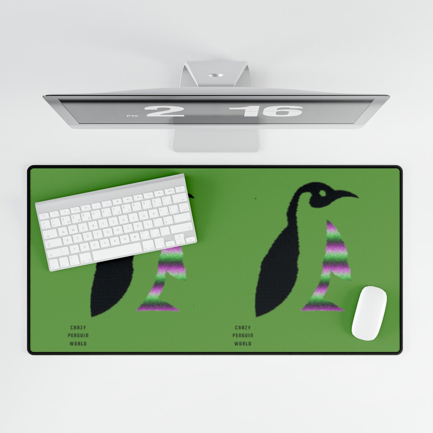 Desk Mats: Crazy Penguin World Logo Green