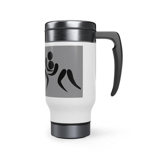 Stainless Steel Travel Mug with Handle, 14oz: Wrestling Grey