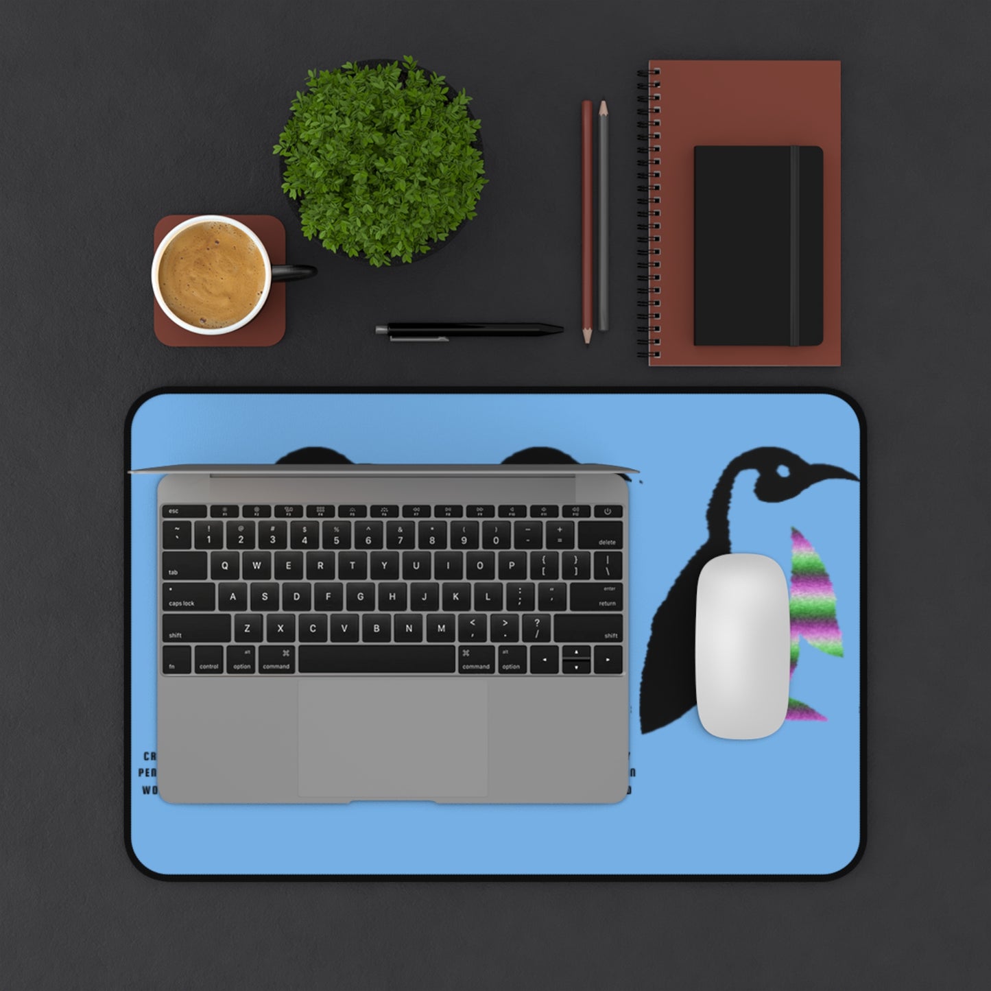 Desk Mat: Crazy Penguin World Logo Lite Blue