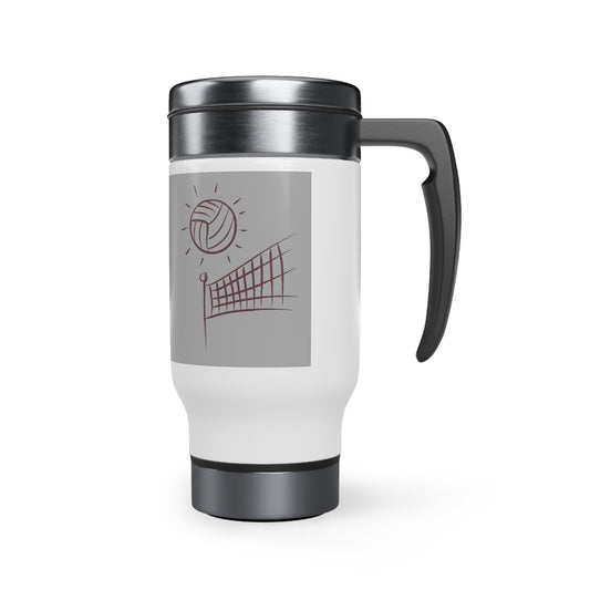 Stainless Steel Travel Mug with Handle, 14oz: Volleyball Lite Grey