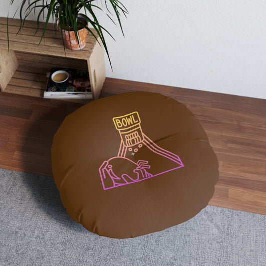 Tufted Floor Pillow, Round: Bowling Brown