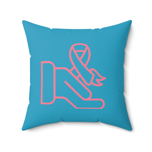 Spun Polyester Square Pillow: Fight Cancer Turquoise