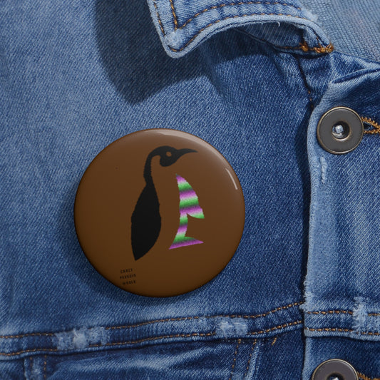 Custom Pin Buttons Crazy Penguin World Logo Brown