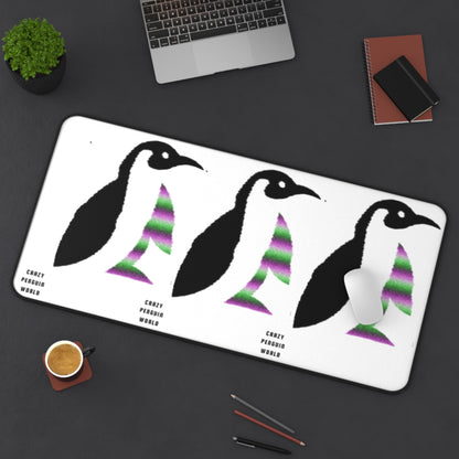 Desk Mat: Crazy Penguin World Logo White