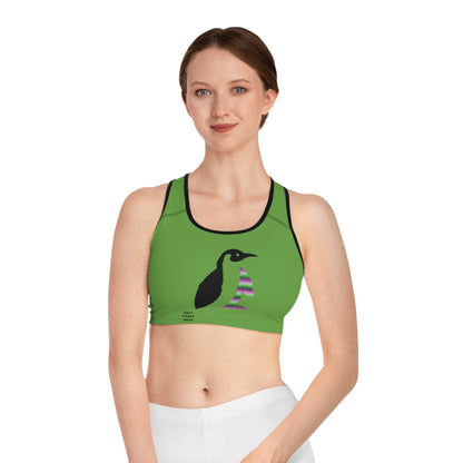 Sports Bra: Crazy Penguin World Logo Green