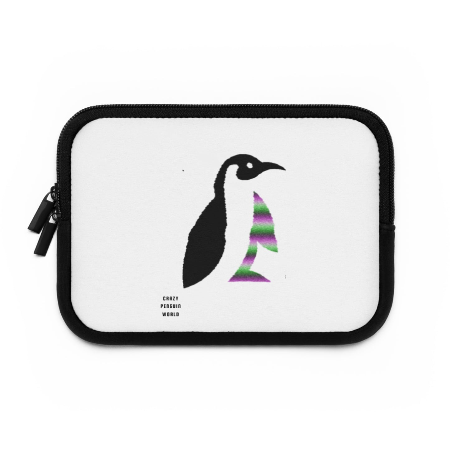 Laptop Sleeve: Crazy Penguin World Logo White