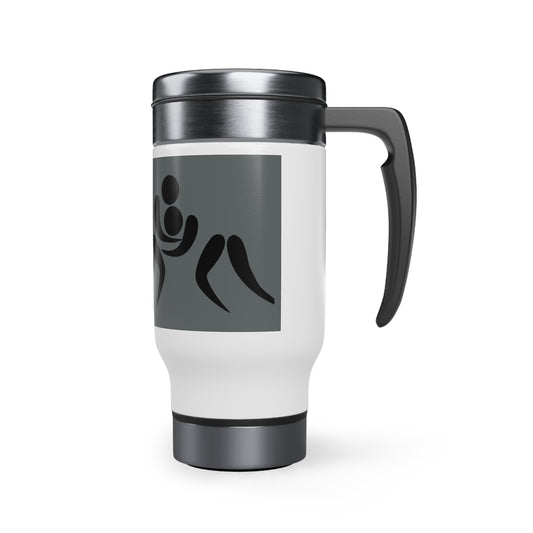 Stainless Steel Travel Mug with Handle, 14oz: Wrestling Dark Grey