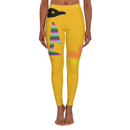 Women's Spandex Leggings: Crazy Penguin World Logo Yellow