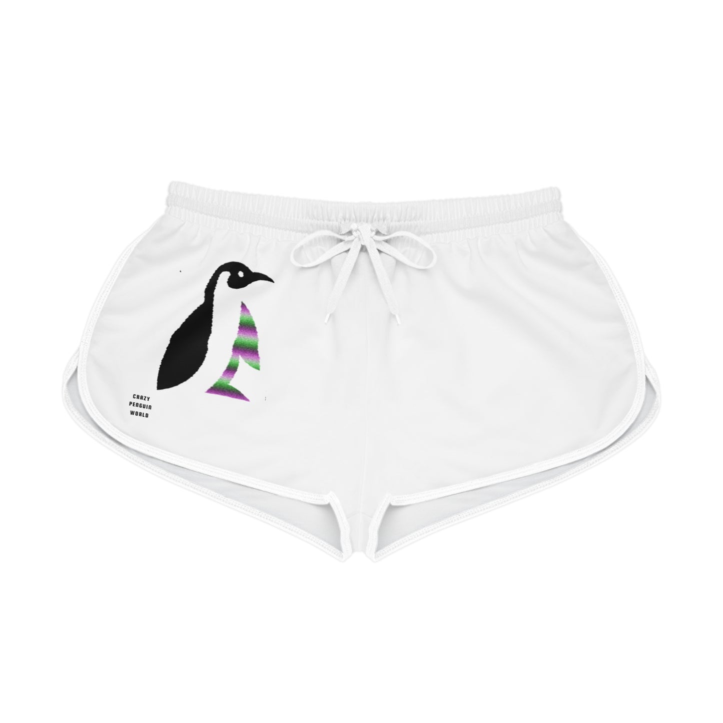 Women's Relaxed Shorts: Crazy Penguin World Logo White