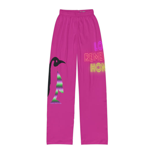 Kids Pajama Pants: Crazy Penguin World Logo Pink