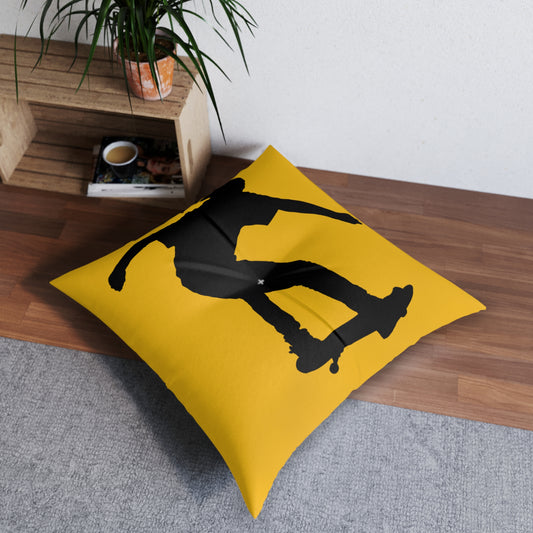 Tufted Floor Pillow, Square: Skateboarding Yellow