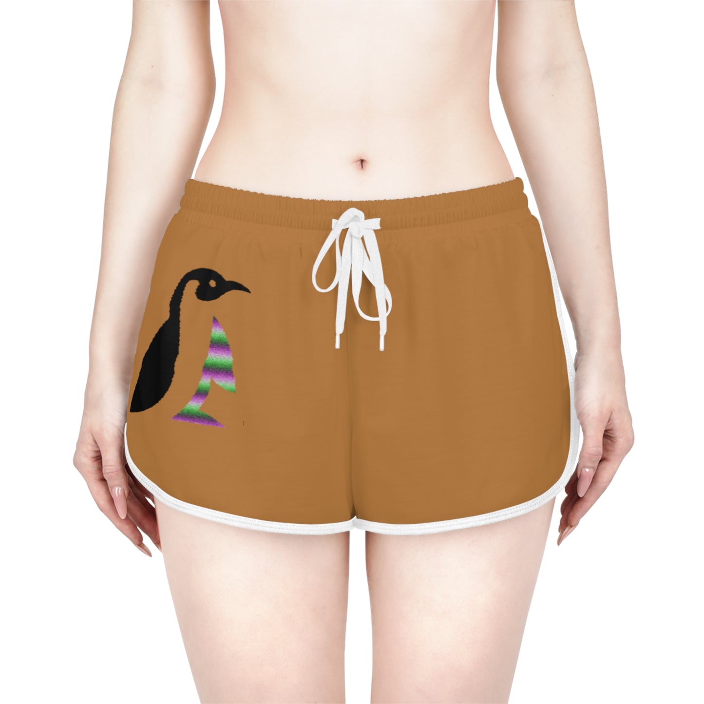 Women's Relaxed Shorts: Crazy Penguin World Logo Lite Brown