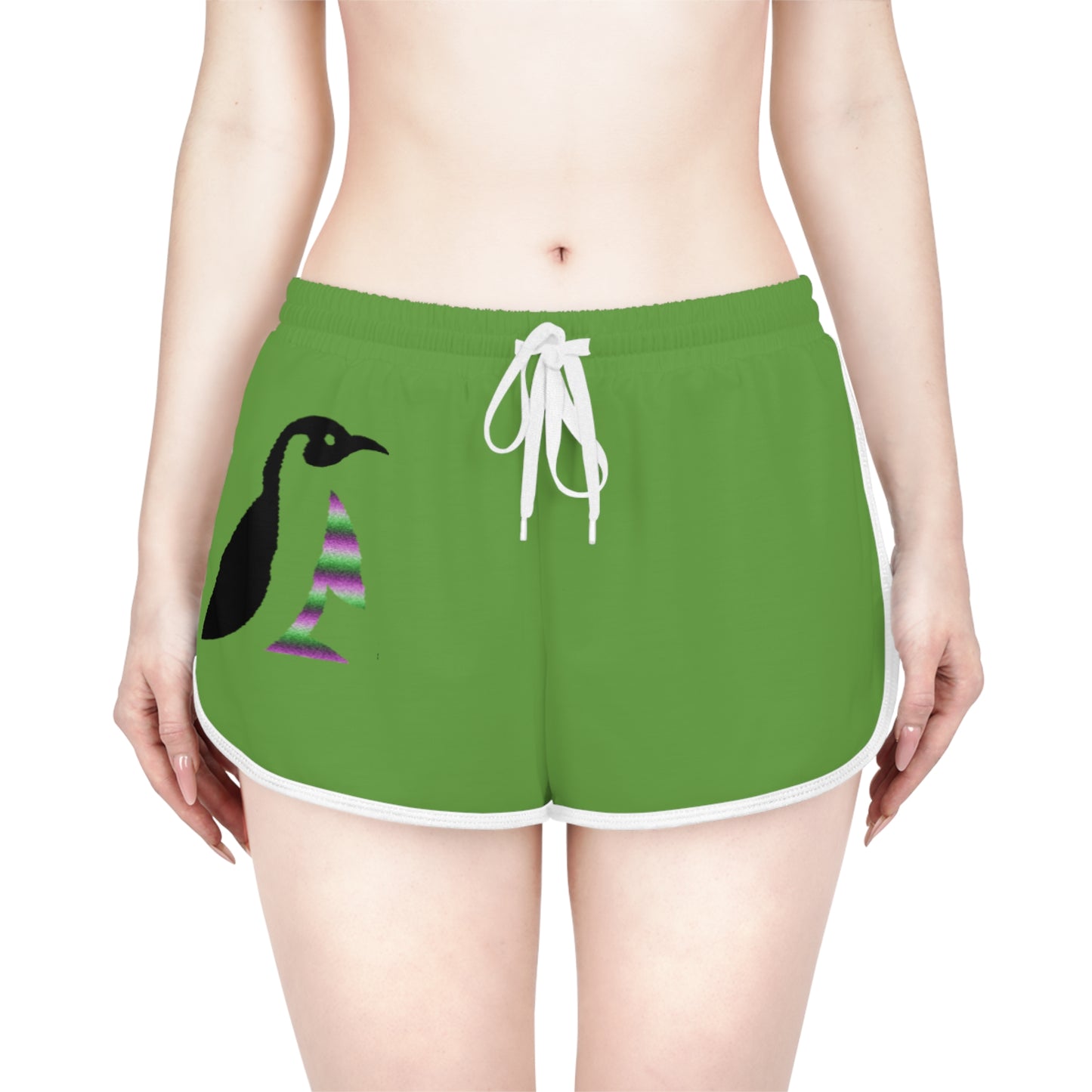 Women's Relaxed Shorts: Crazy Penguin World Logo Green