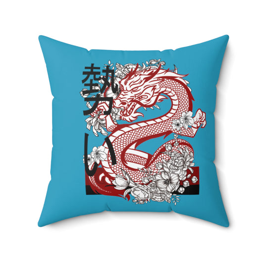 Spun Polyester Square Pillow: Dragons Turquoise