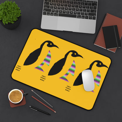 Desk Mat: Crazy Penguin World Logo Yellow