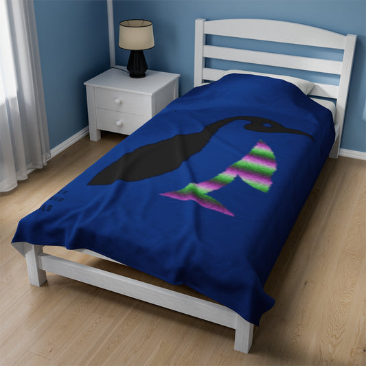 Velveteen Plush Blanket: Crazy Penguin World Logo Dark Blue