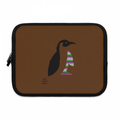 Laptop Sleeve: Crazy Penguin World Logo Brown