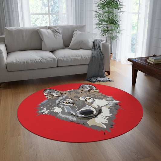 Round Rug: Wolves Red