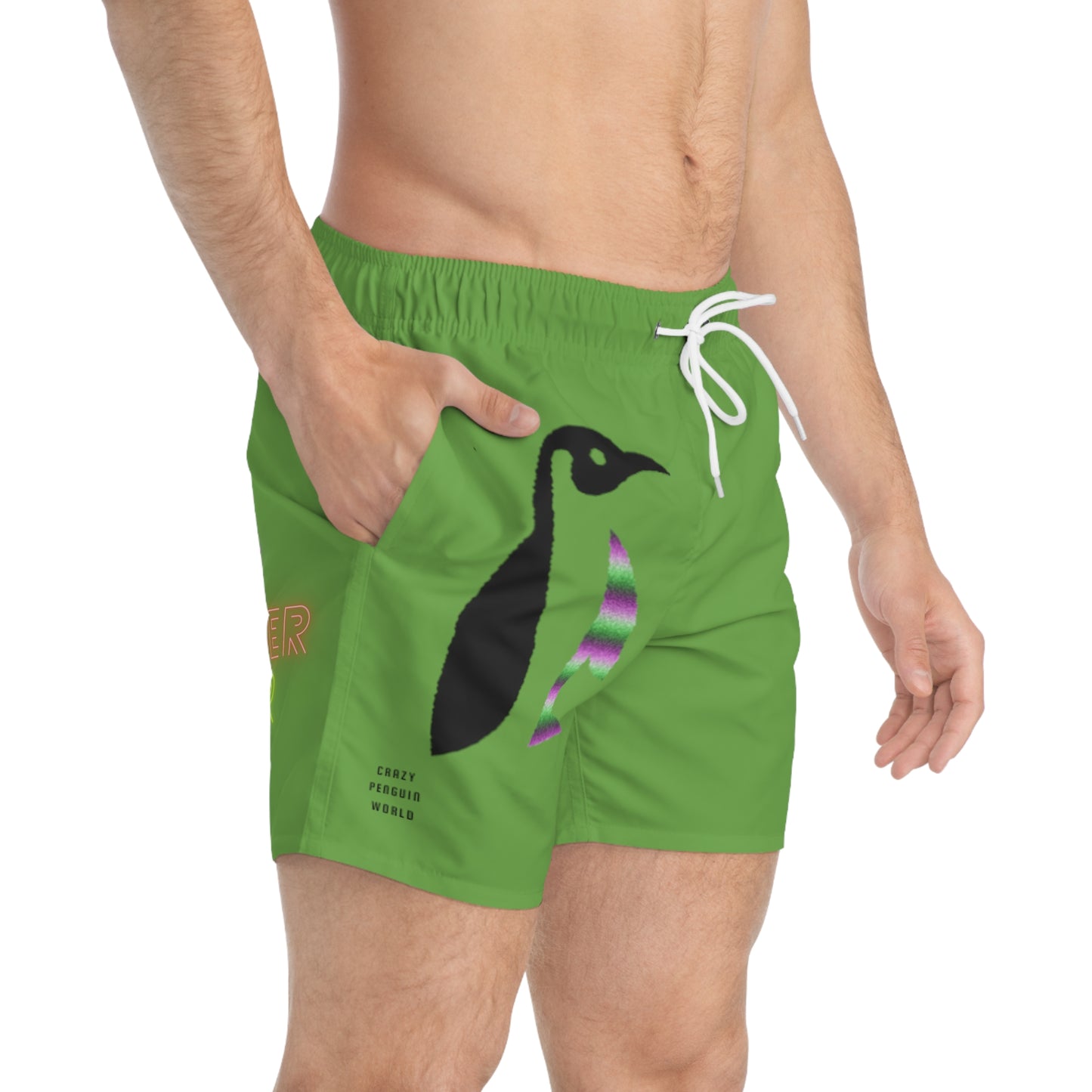 Swim Trunks: Crazy Penguin World Logo Green