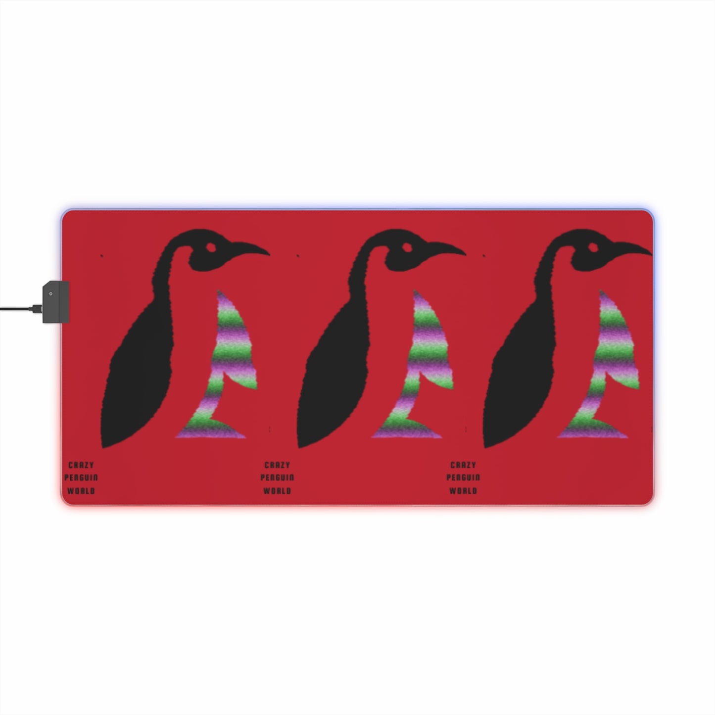 LED Gaming Mouse Pad: Crazy Penguin World Logo Dark Red