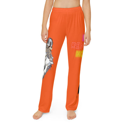 Kids Pajama Pants: Wolves Orange