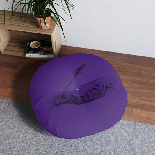 Tufted Floor Pillow, Round: Writing Purple