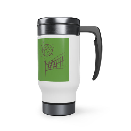 Stainless Steel Travel Mug with Handle, 14oz: Volleyball Green