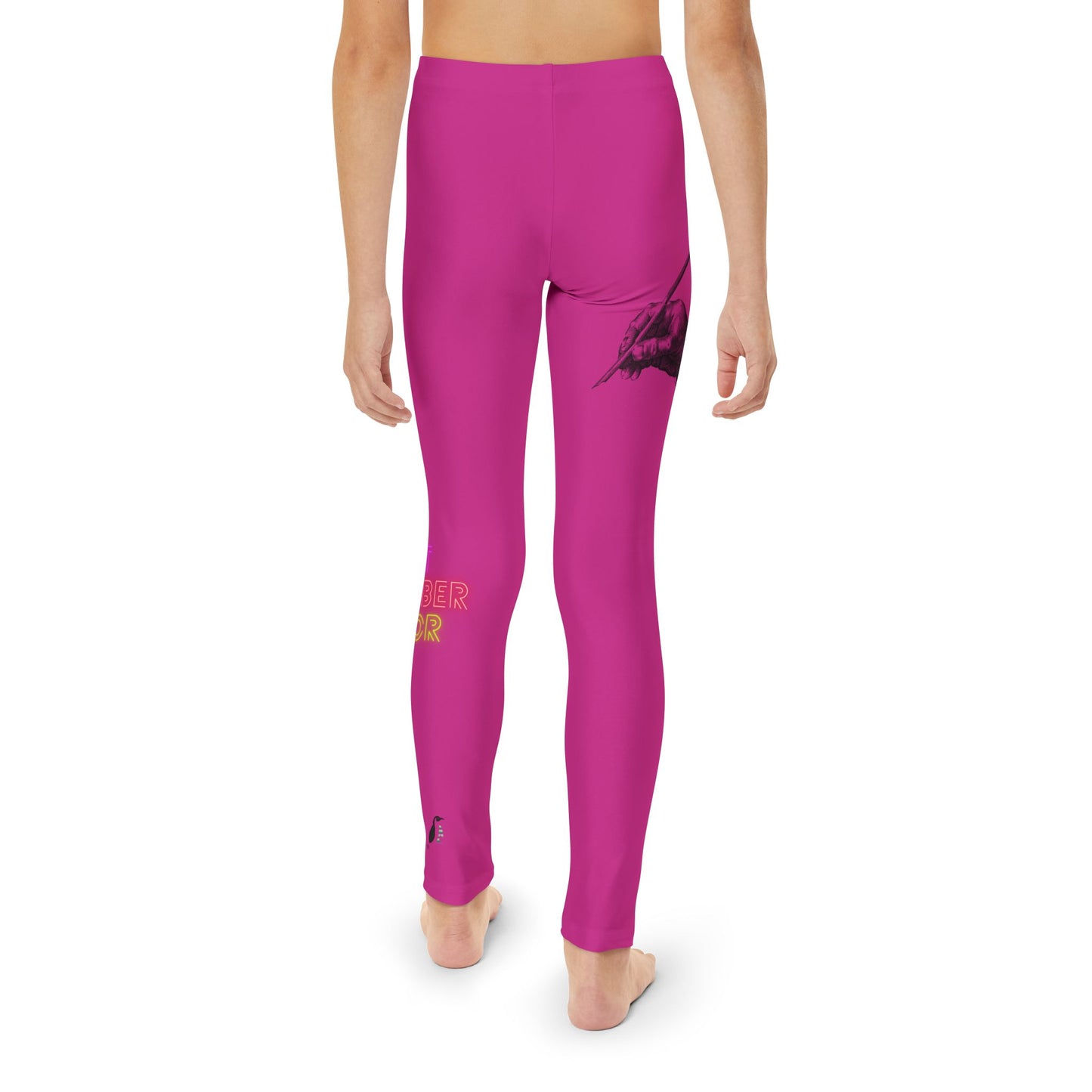 Youth Full-Length Leggings: Writing Pink