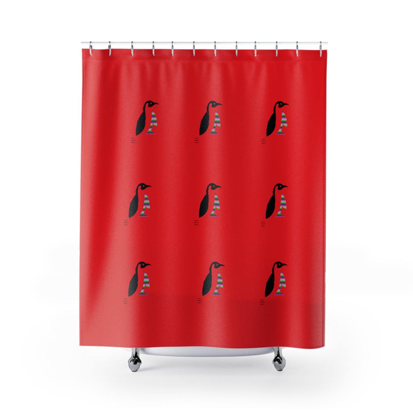 Shower Curtains: #2 Crazy Penguin World Logo Red