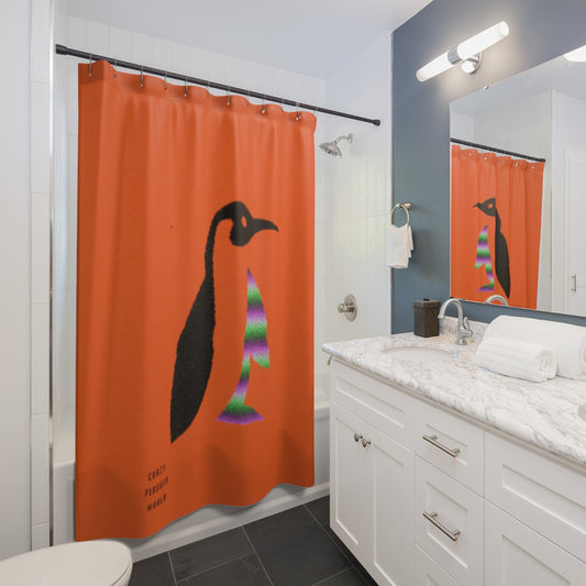 Shower Curtains: #1 Crazy Penguin World Logo Orange