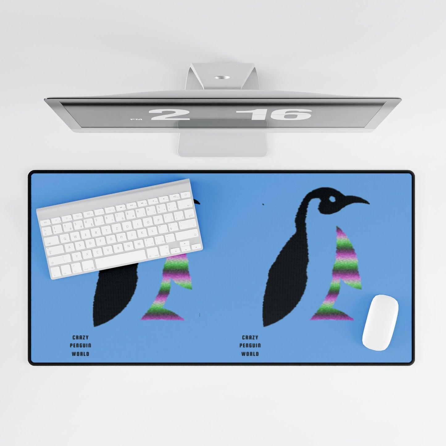 Desk Mats: Crazy Penguin World Logo Lite Blue