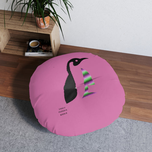 Tufted Floor Pillow, Round: Crazy Penguin World Logo Lite Pink