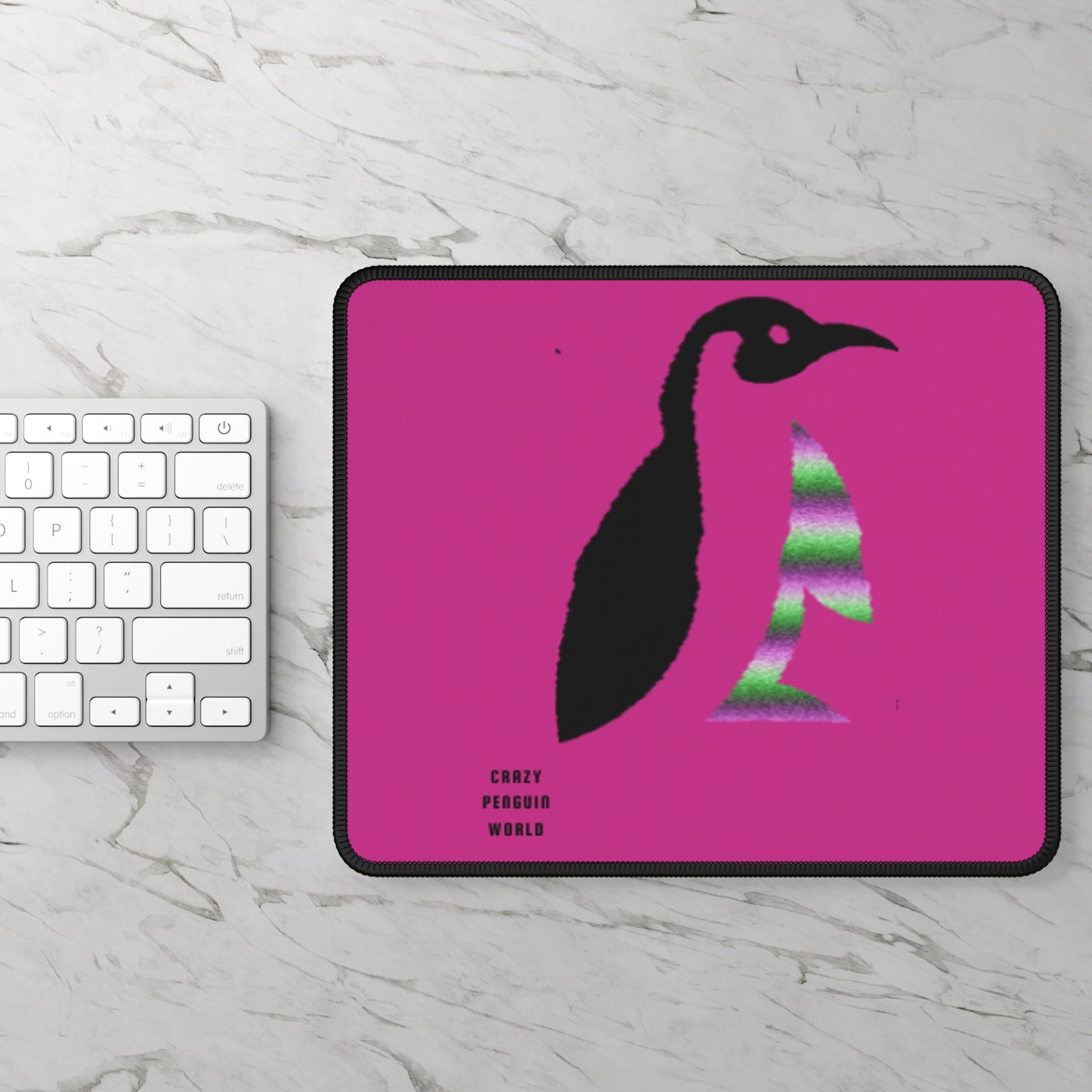 Gaming Mouse Pad: Crazy Penguin World Logo Pink