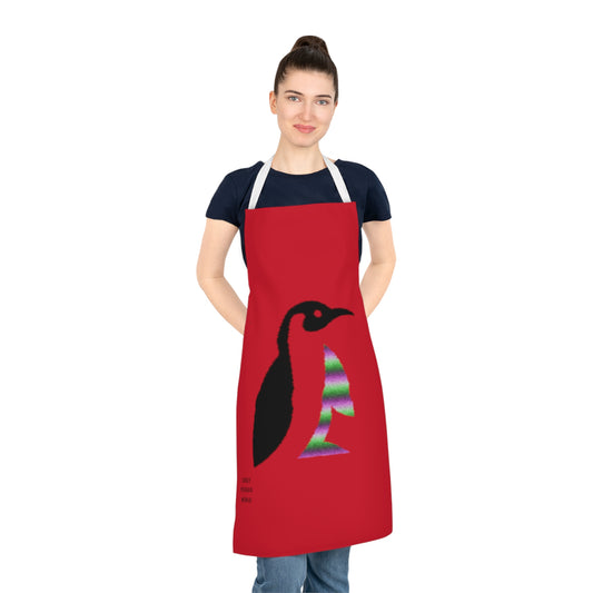 Adult Apron: Crazy Penguin World Logo Dark Red