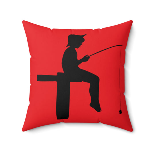 Spun Polyester Square Pillow: Fishing Red