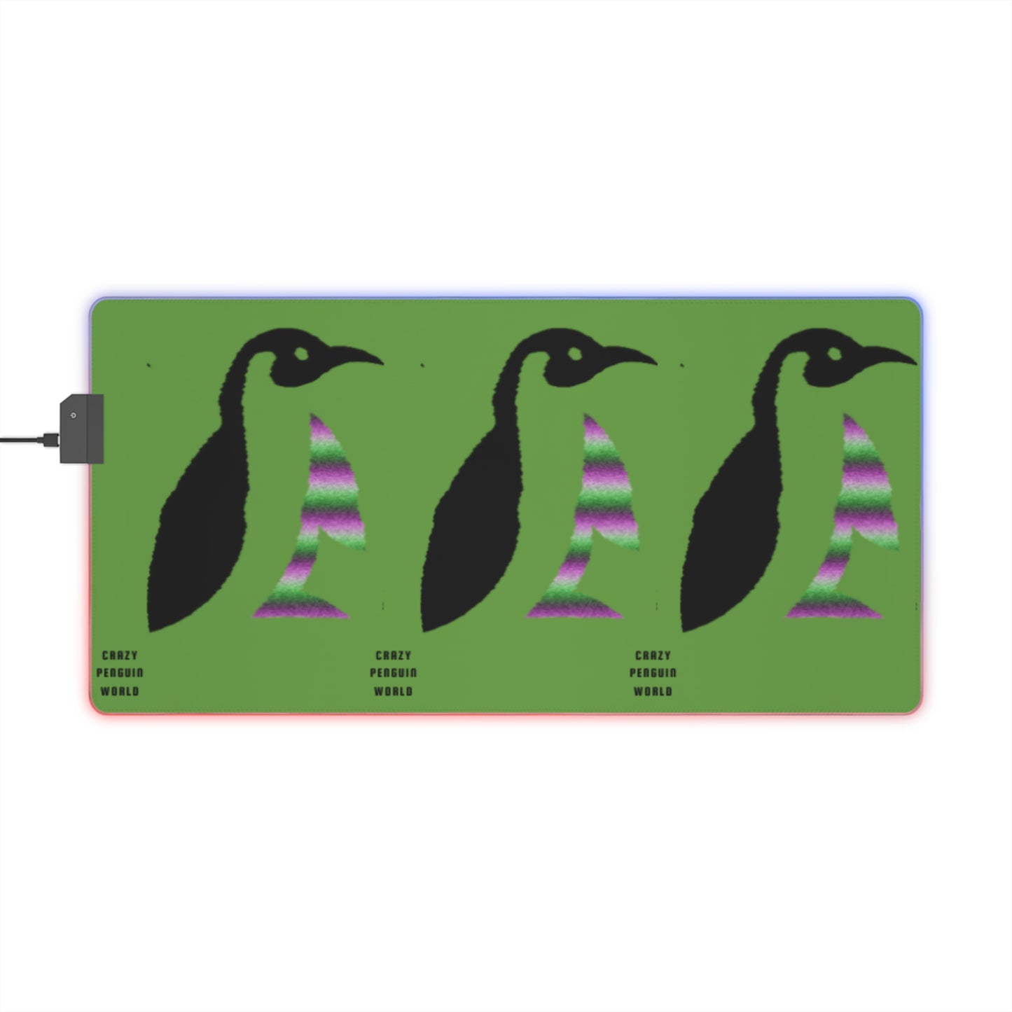 LED Gaming Mouse Pad: Crazy Penguin World Logo Green