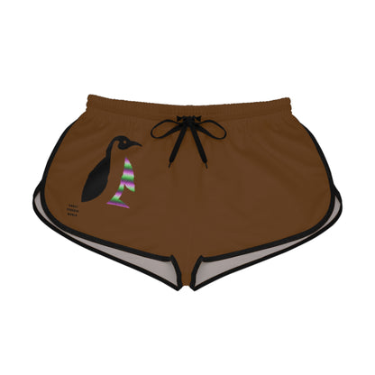 Women's Relaxed Shorts: Crazy Penguin World Logo Brown