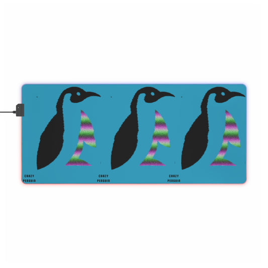 LED Gaming Mouse Pad: Crazy Penguin World Logo Turquoise