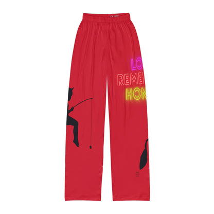 Kids Pajama Pants: Fishing Dark Red