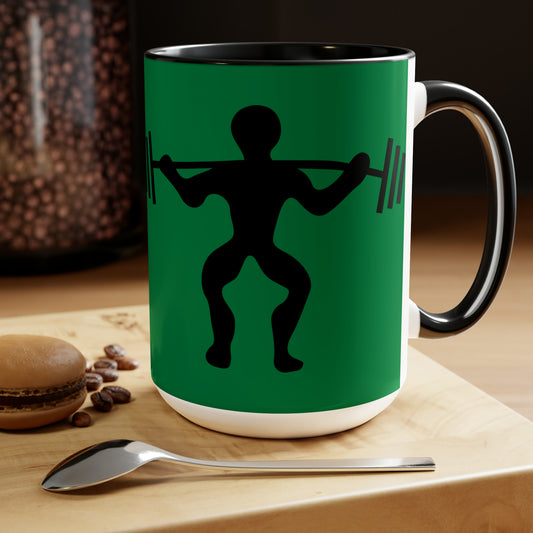 Two-Tone Coffee Mugs, 15oz: Weightlifting Dark Green
