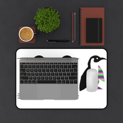 Desk Mat: Crazy Penguin World Logo White