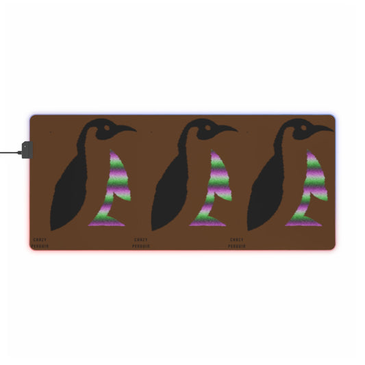 LED Gaming Mouse Pad: Crazy Penguin World Logo Brown
