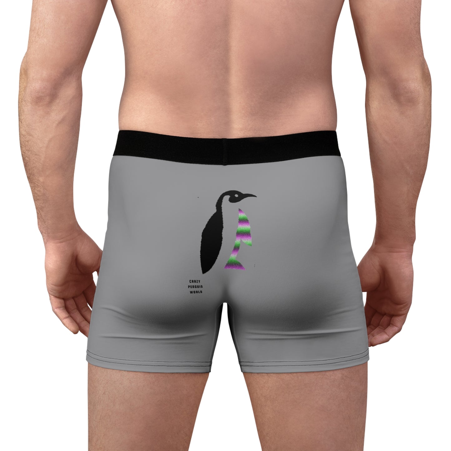 Men's Boxer Briefs: Crazy Penguin World Logo Grey