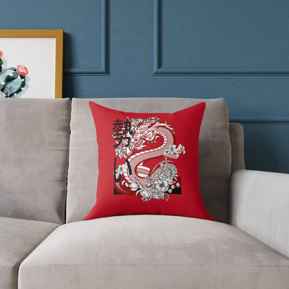 Spun Polyester Pillow: Dragons Dark Red