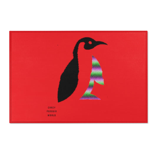 Area Rug (Rectangle): Crazy Penguin World Logo Red