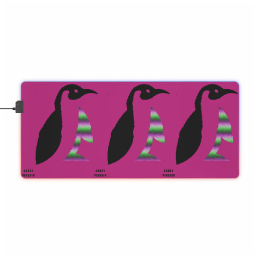 LED Gaming Mouse Pad: Crazy Penguin World Logo Pink