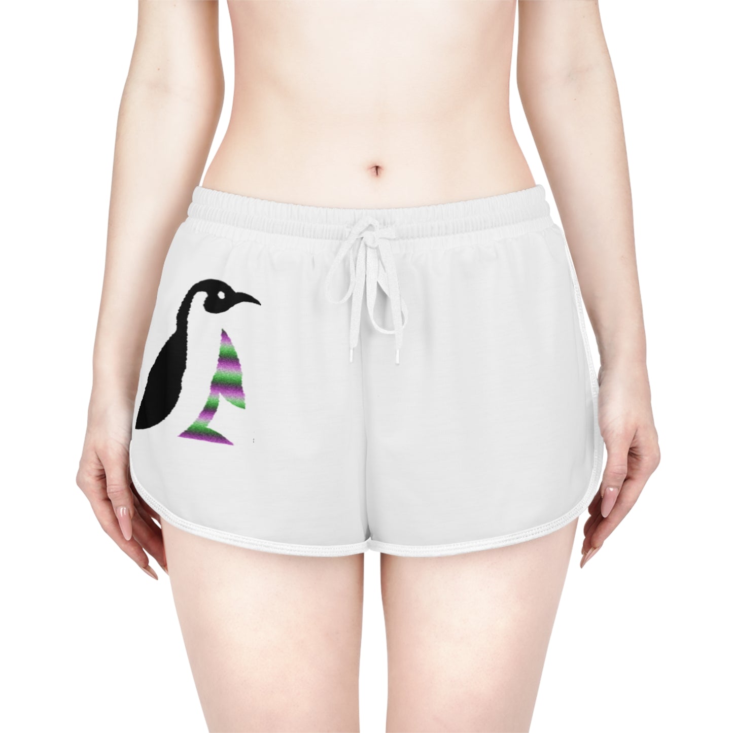 Women's Relaxed Shorts: Crazy Penguin World Logo White