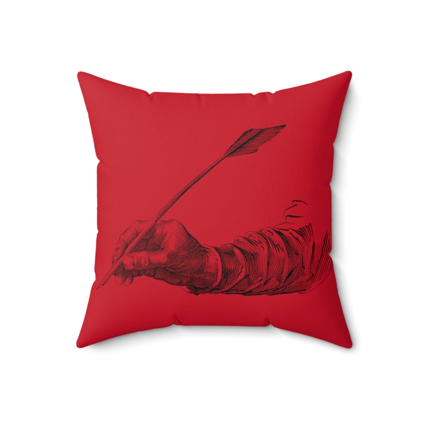 Spun Polyester Square Pillow: Writing Dark Red