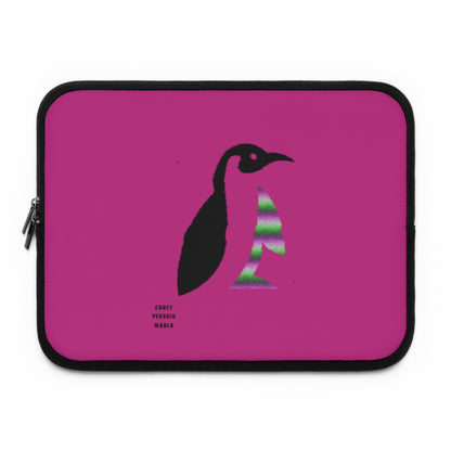 Laptop Sleeve: Crazy Penguin World Logo Pink