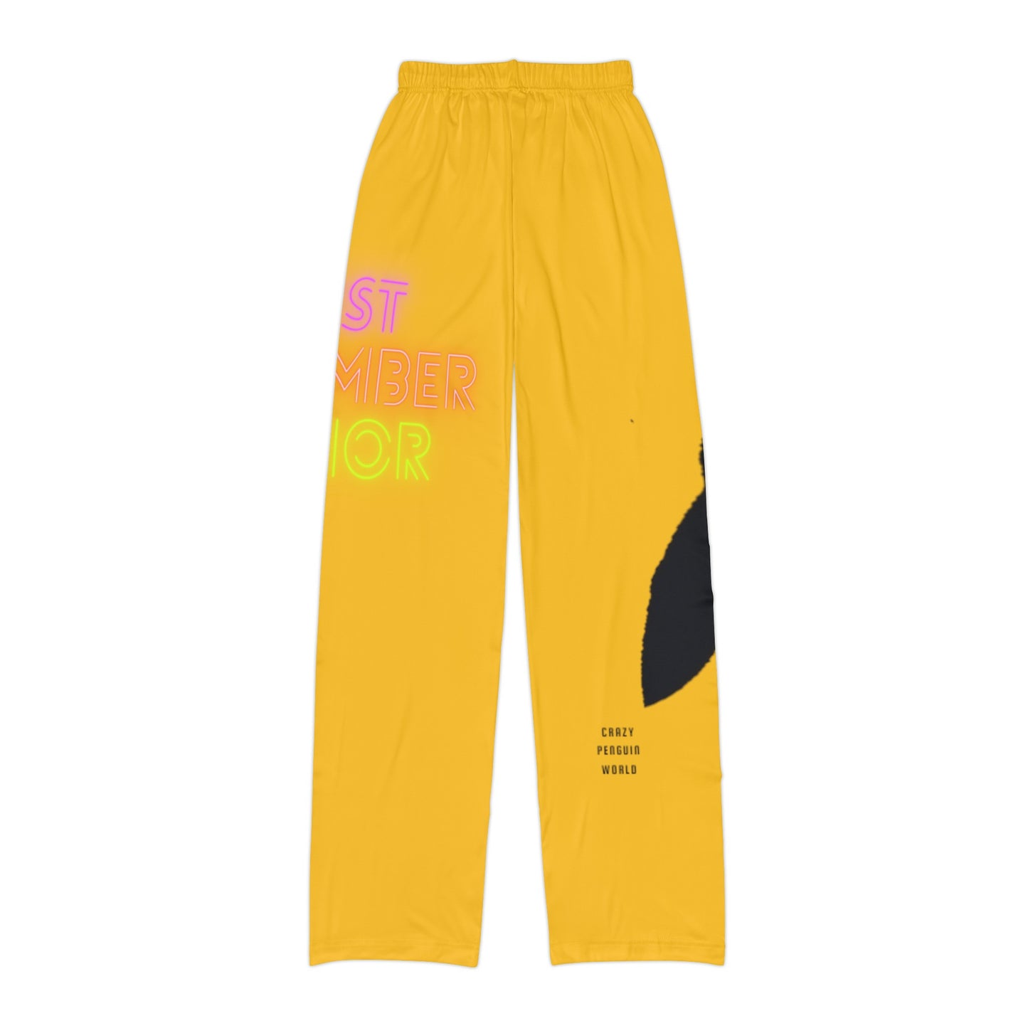 Kids Pajama Pants: Crazy Penguin World Logo Yellow